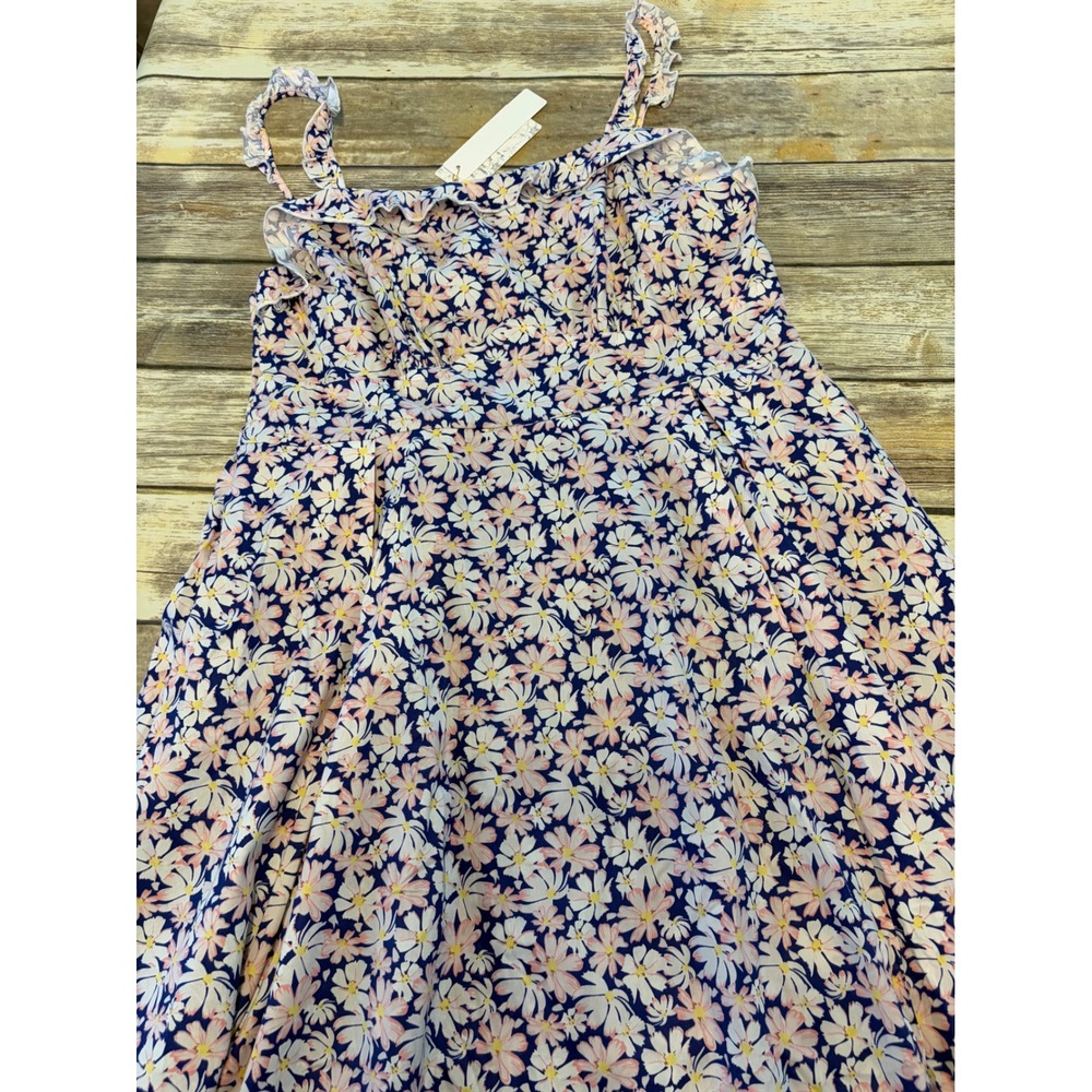 Belle Poque Floral Daisy Midi Sundress Blue Smocked Ruffle Pockets 2XL NWT
